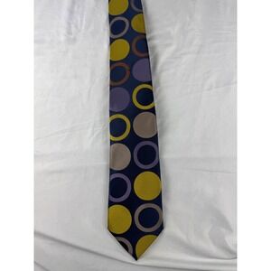 ROSSI MAN Mens Geometric Circles‎  Necktie Blue Purple Gold Brown